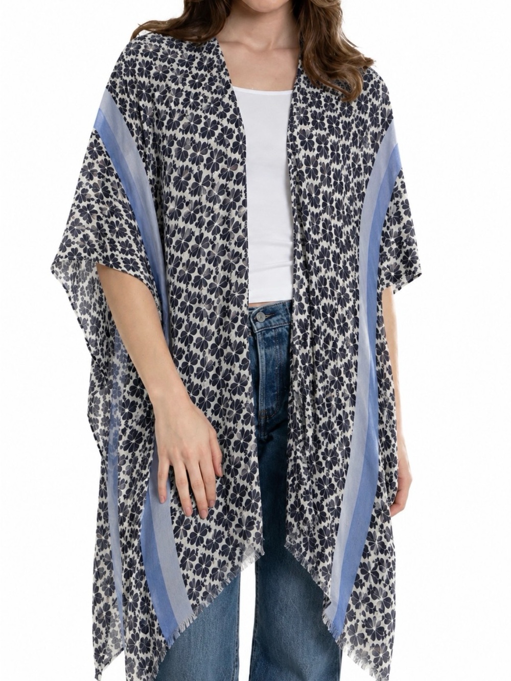 kate spade Navy and White Floral Open Kimono